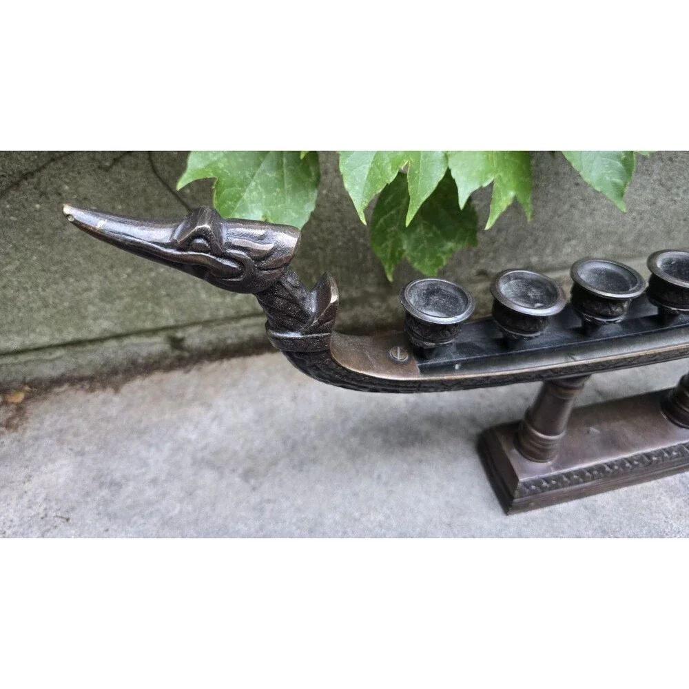 Dragon Boat Gondola Supannahong Sami 6 Candle Holder Vintage Heavy Bronze 22